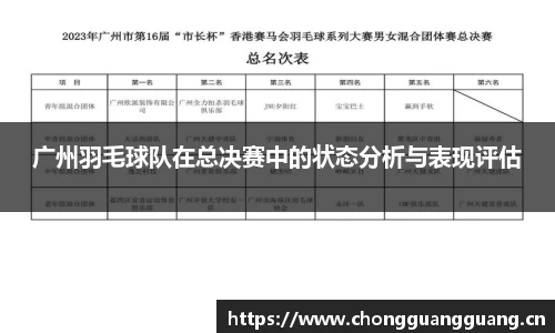 广州羽毛球队在总决赛中的状态分析与表现评估